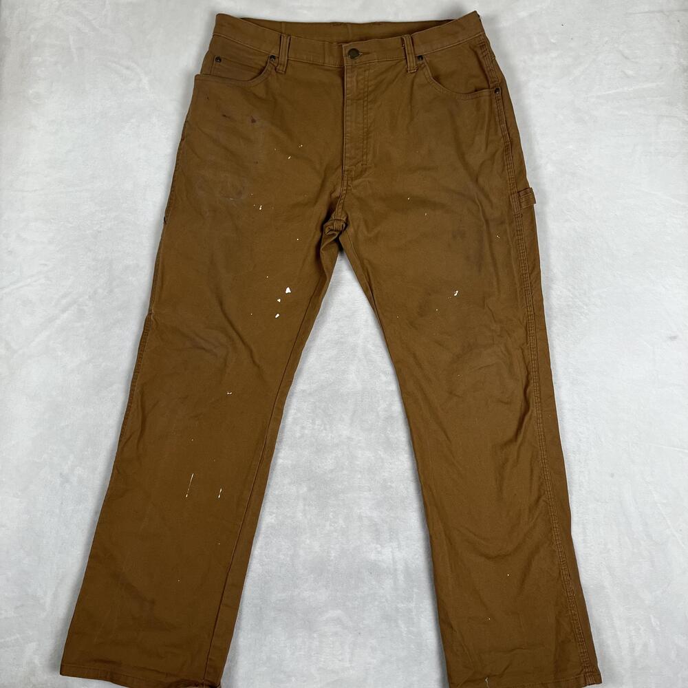 Dickies Carpenter Pants Mens 36x32 Brown Relaxed Fit Workwear Paint Stains